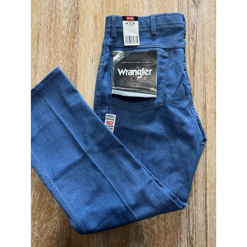 VTG NWT Wrangler Hero Flex Fit Jeans 36x30 Blue Stretch Made in USA Deadstock